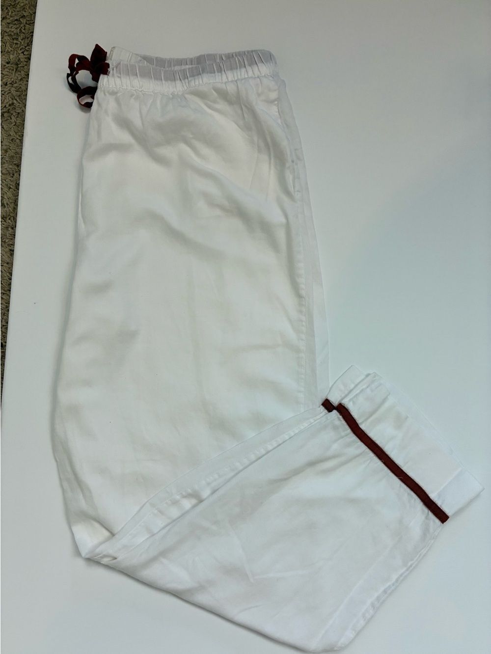 Kate Spade Vintage White Cotton PJ Bottoms w/ Rust Ribbon Trim